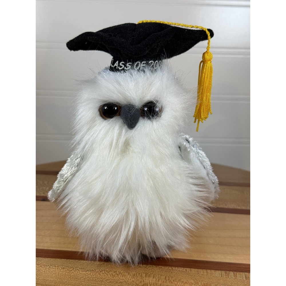 Ty Beanie Babies Class of 2004 Graduation Owl White Grey Plush Yellow Tassel Toy